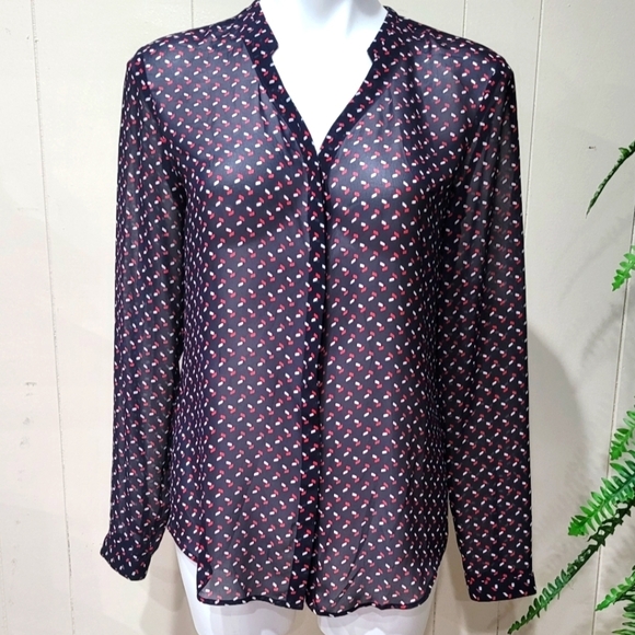 Ann Taylor Sheer Blouse Women's 4 Button Front Top Long Sleeve Lightweight - Picture 1 of 9